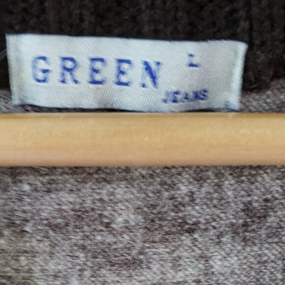 Green Jeans Vest Womens Large Brown Knit Butterfly Sweater Sleeveless Y2K Boho - Picture 2 of 3